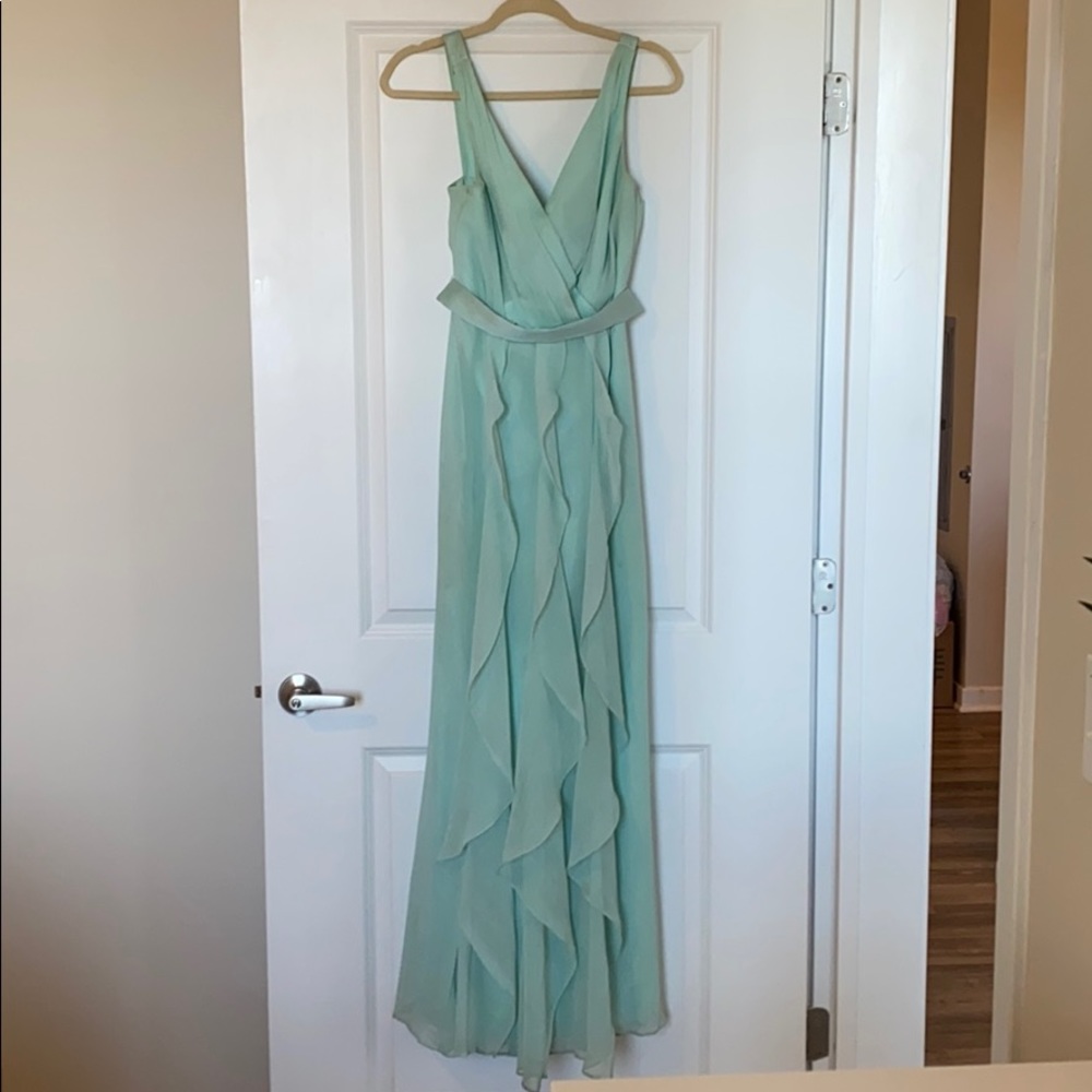 Vera Wang V-Neck Wrapped Bodice Dress w Satin Belt